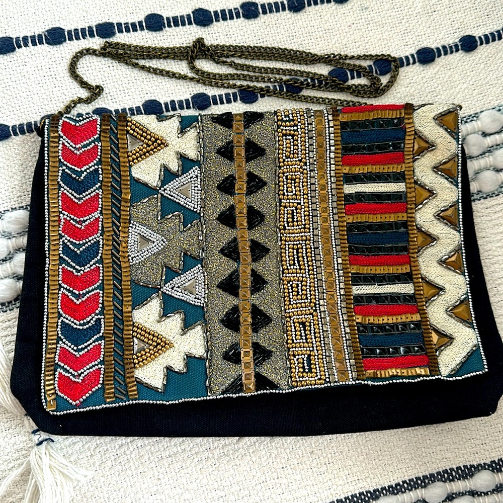 Like New beaded snap Closure Purse with optional shoulder strap